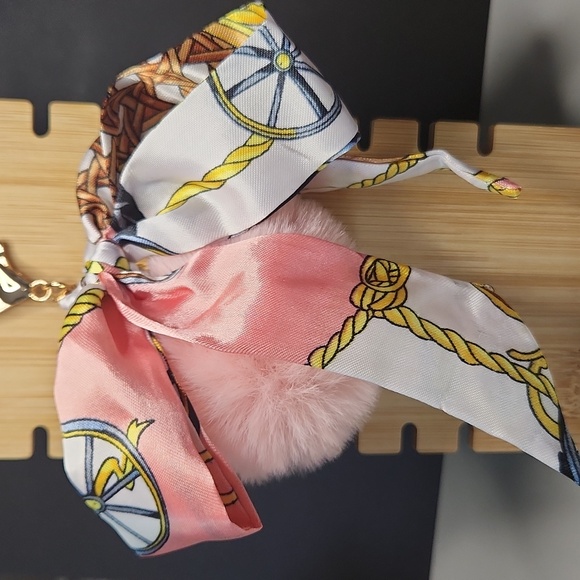 Pink and White Keychain/Purse Charm with Pom Pom And Bow - Picture 5 of 5